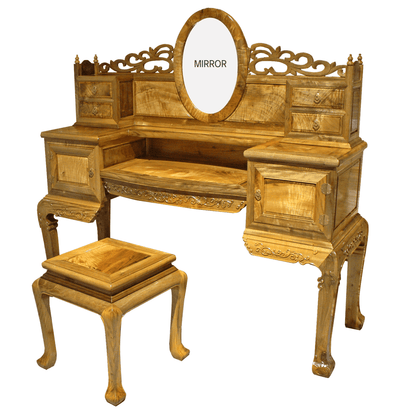 Golden Nanmu & Mortise and Tenon Joints Furniture Chinese Dressing Table And Stool