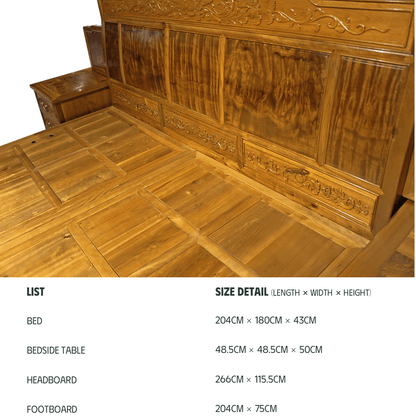 Golden Nanmu & Mortise and Tenon Joints Furniture  Chinese Bed And Bedside Tables