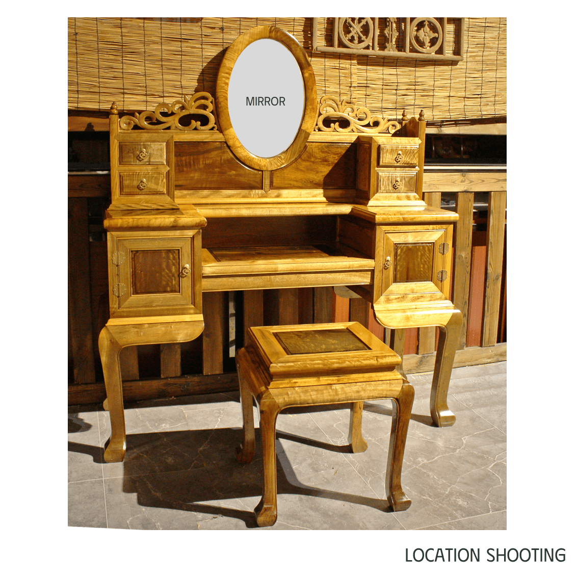 Golden Nanmu & Mortise and Tenon Joints Furniture Chinese Dressing Table And Stool