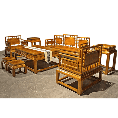 Golden Nanmu & Mortise and Tenon Joints Livingroom Chinese Furniture Set