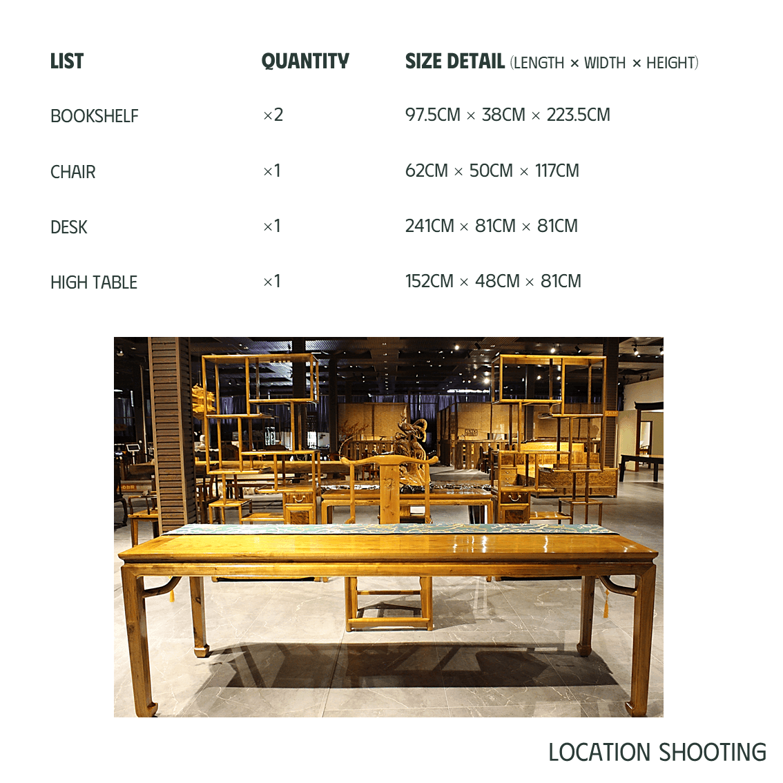 Golden Nanmu & Mortise and Tenon Joints Chinese Study Furniture Set