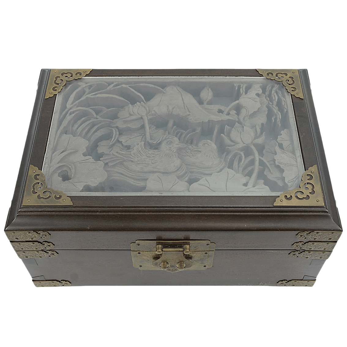 Golden Nanmu Jewelry Box with Carvings