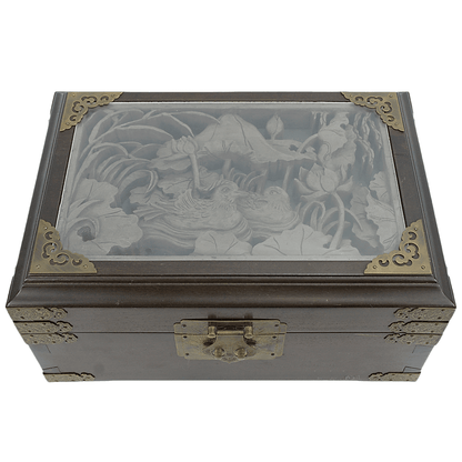 Golden Nanmu Jewelry Box with Carvings