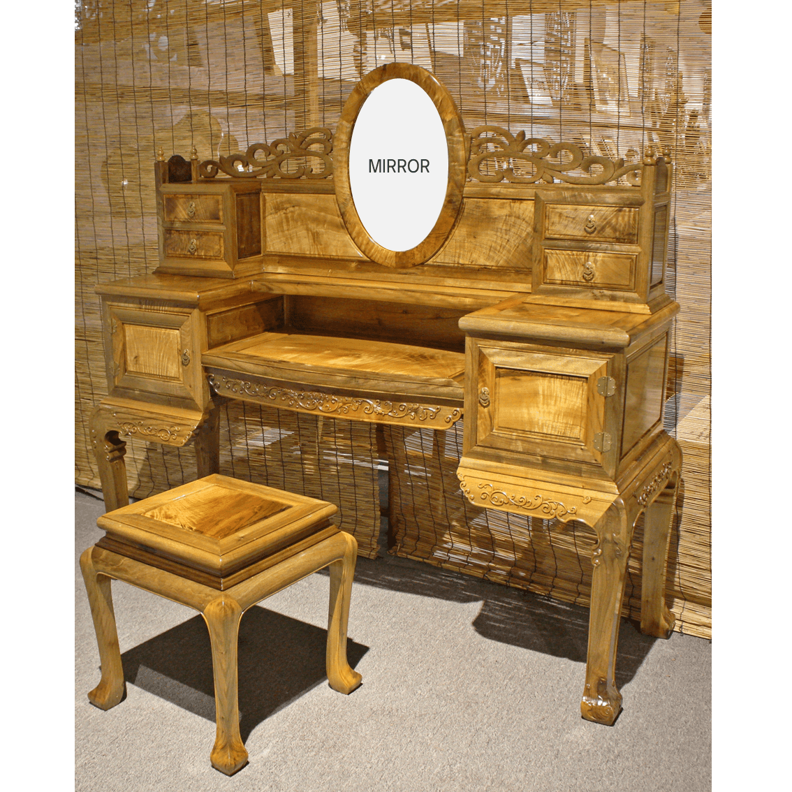 Golden Nanmu & Mortise and Tenon Joints Furniture Chinese Dressing Table And Stool