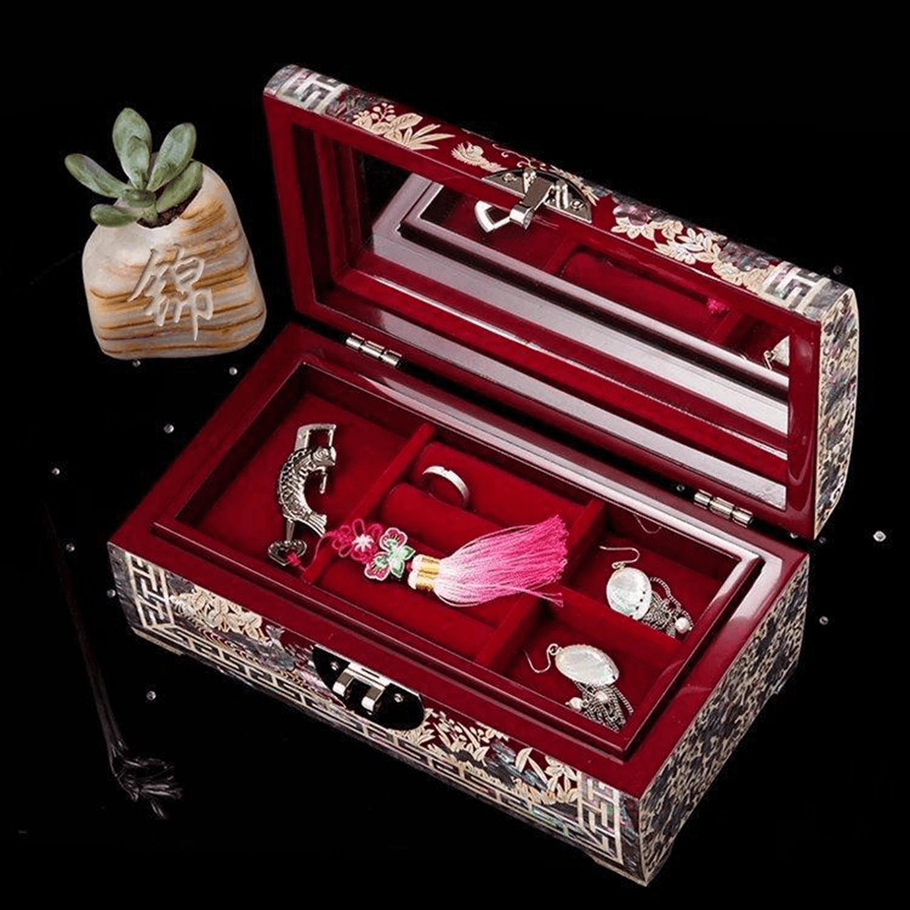 Lacquerware Mother-of-pearl Lacquerware Jewelry Box with Lid 