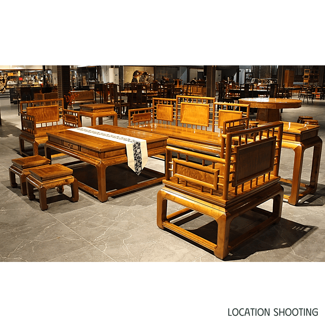 Golden Nanmu & Mortise and Tenon Joints Livingroom Chinese Furniture Set