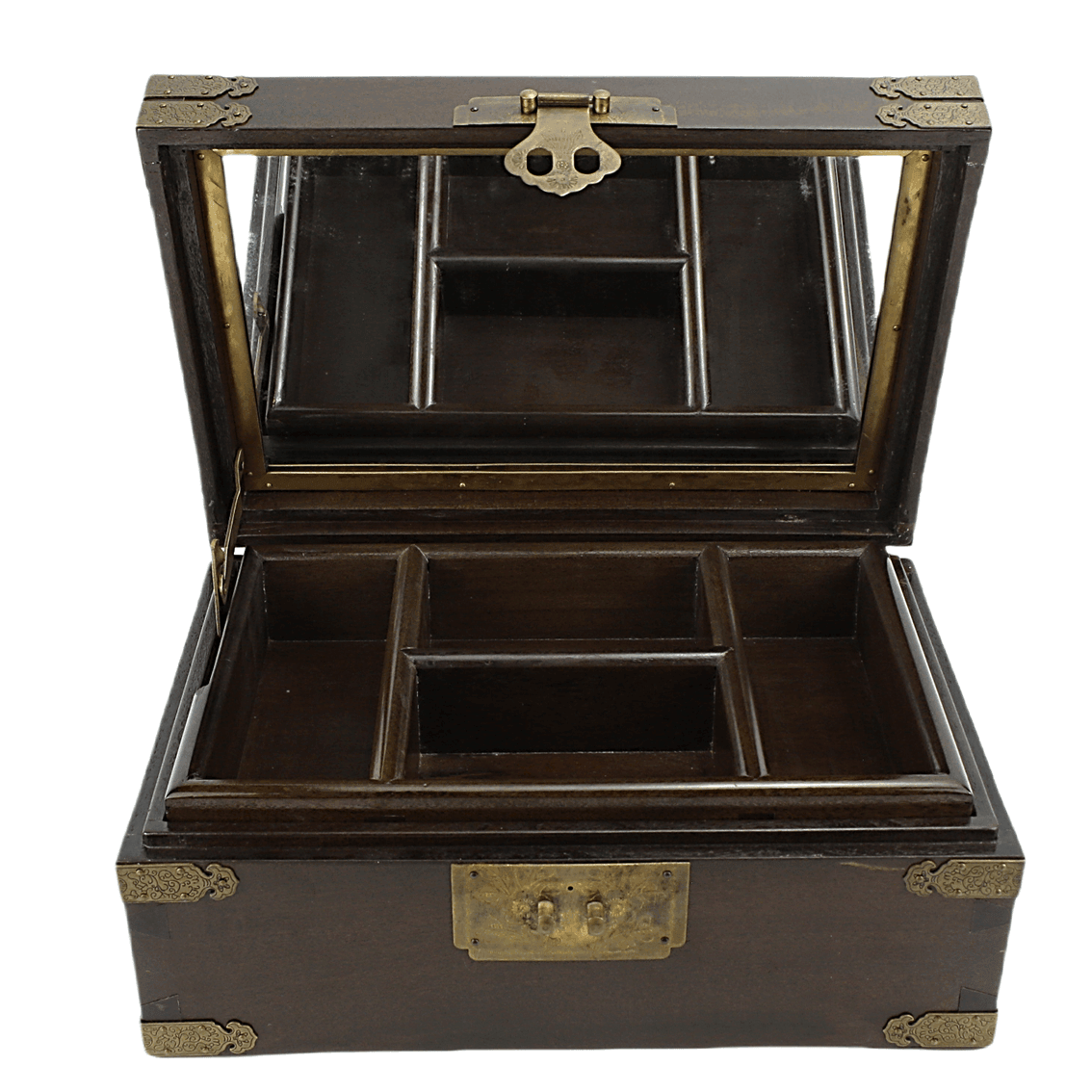 Golden Nanmu Jewelry Box with Carvings