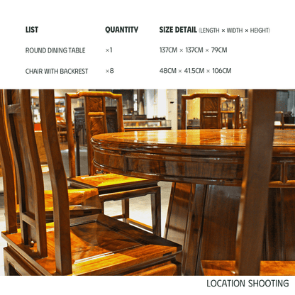 Golden Nanmu & Mortise and Tenon Joints Furniture Chinese Dining Table And Chairs