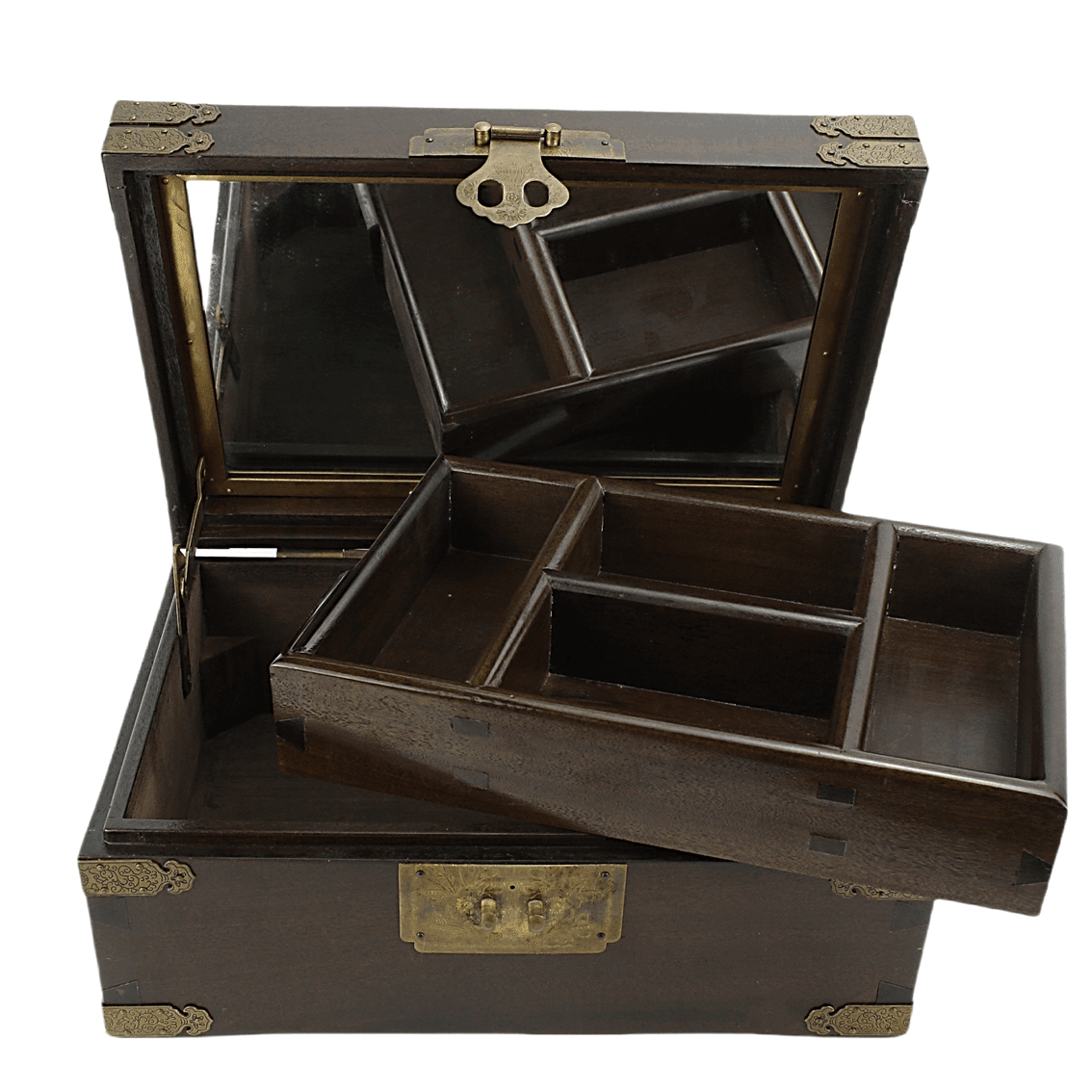 Golden Nanmu Jewelry Box with Carvings