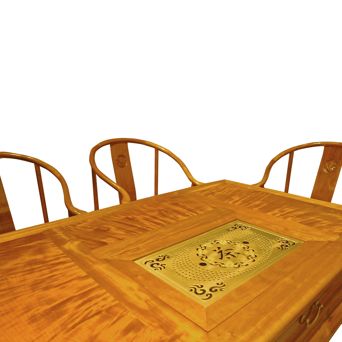 Golden Nanmu & Mortise and Tenon Joints Chinese Tearoom Furniture Set Tea Table and Chiars