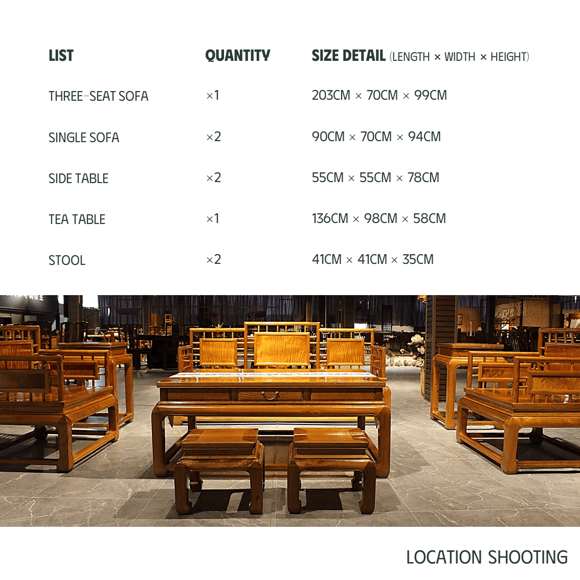 Golden Nanmu & Mortise and Tenon Joints Livingroom Chinese Furniture Set