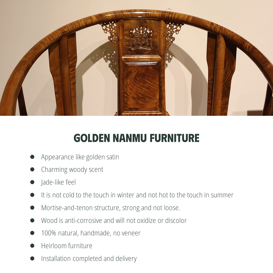 Golden Nanmu & Mortise and Tenon Joints Chinese Chairs and Tea Table