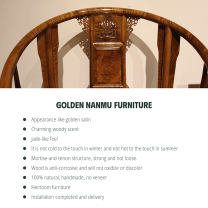 Golden Nanmu & Mortise and Tenon Joints Chinese Chairs and Tea Table