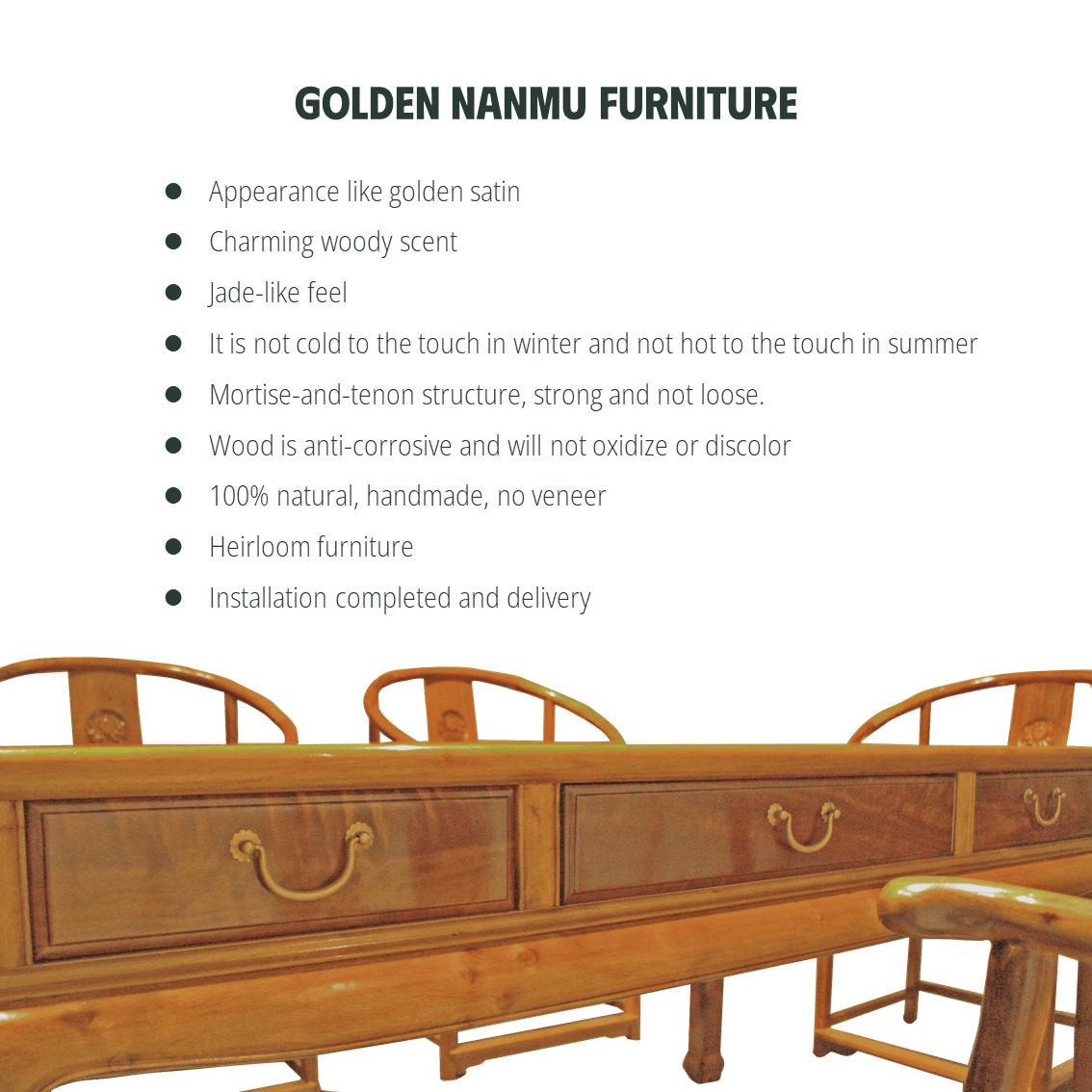 Golden Nanmu & Mortise and Tenon Joints Chinese Tearoom Furniture Set Tea Table and Chiars