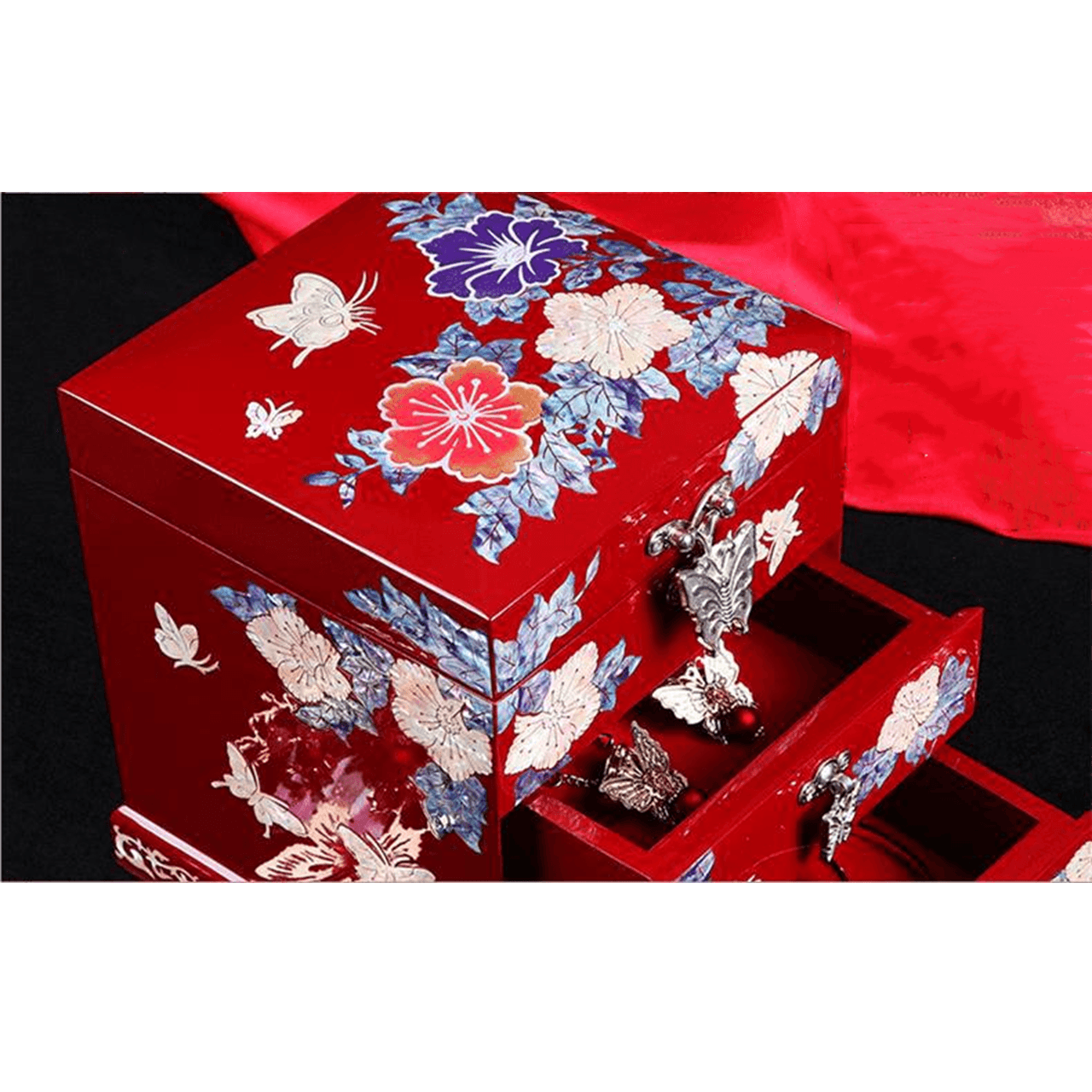 Lacquerware Mother-of-Pearl Lacquer Jewelry Box with Lid and Drawer