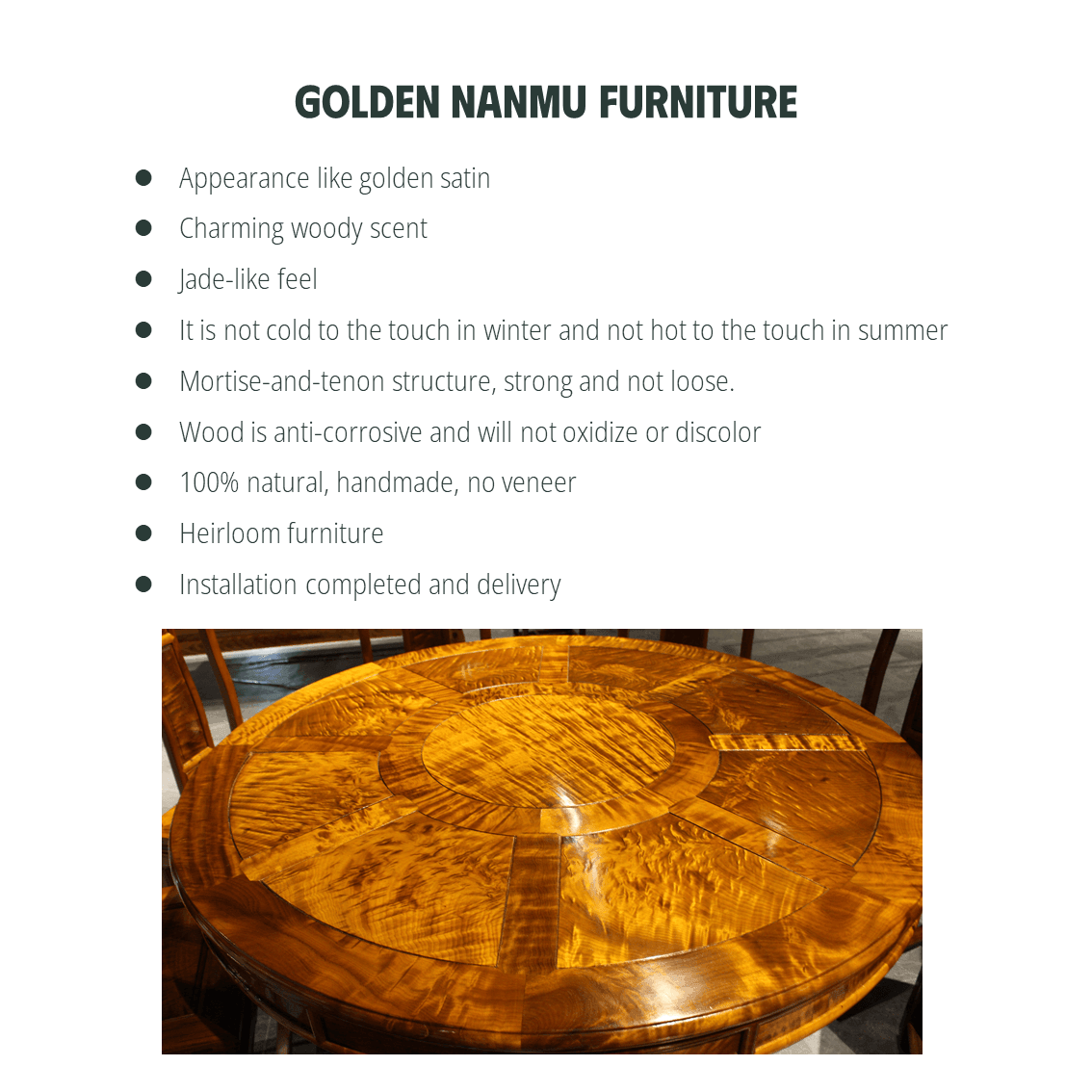 Golden Nanmu & Mortise and Tenon Joints Furniture Chinese Dining Table And Chairs