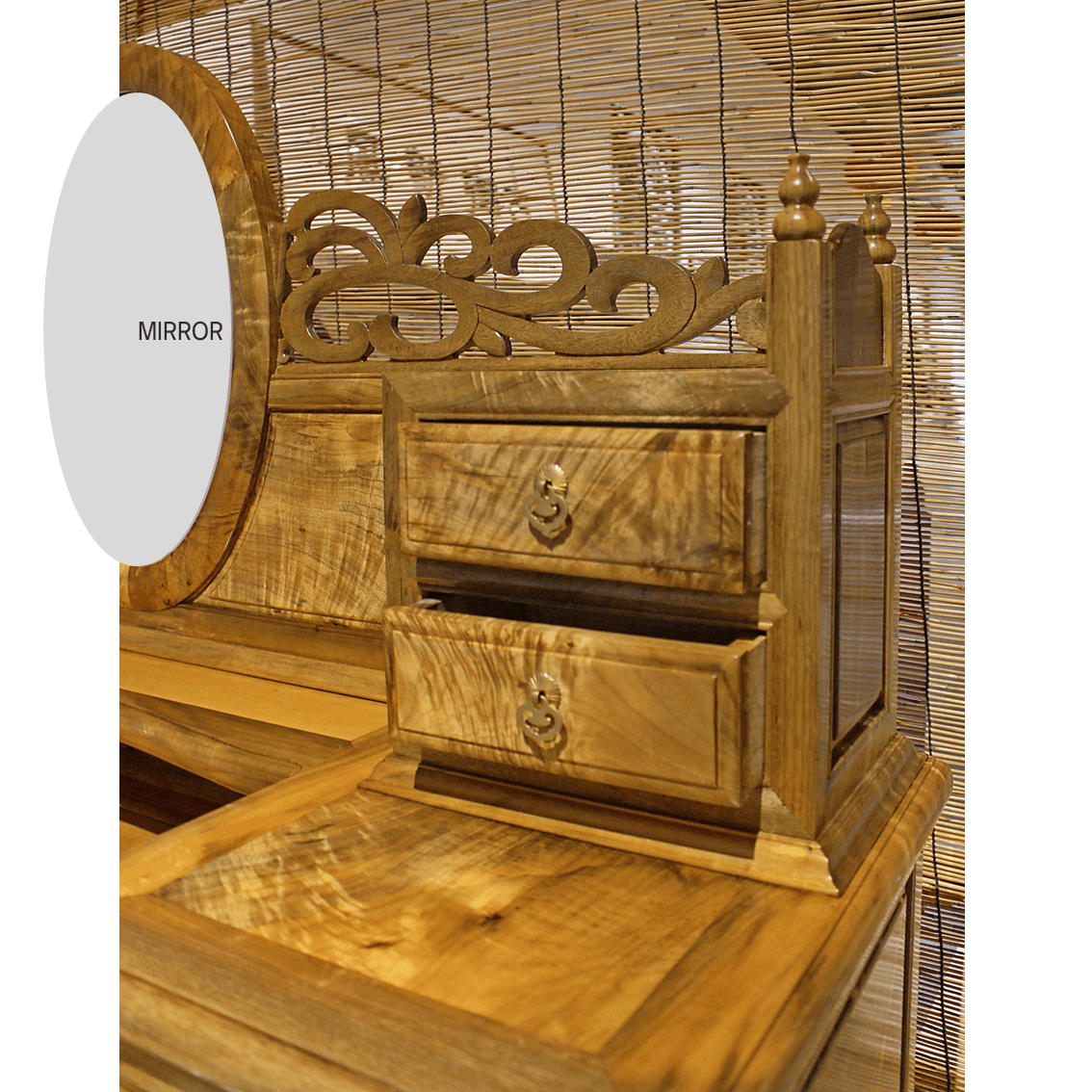 Golden Nanmu & Mortise and Tenon Joints Furniture Chinese Dressing Table And Stool