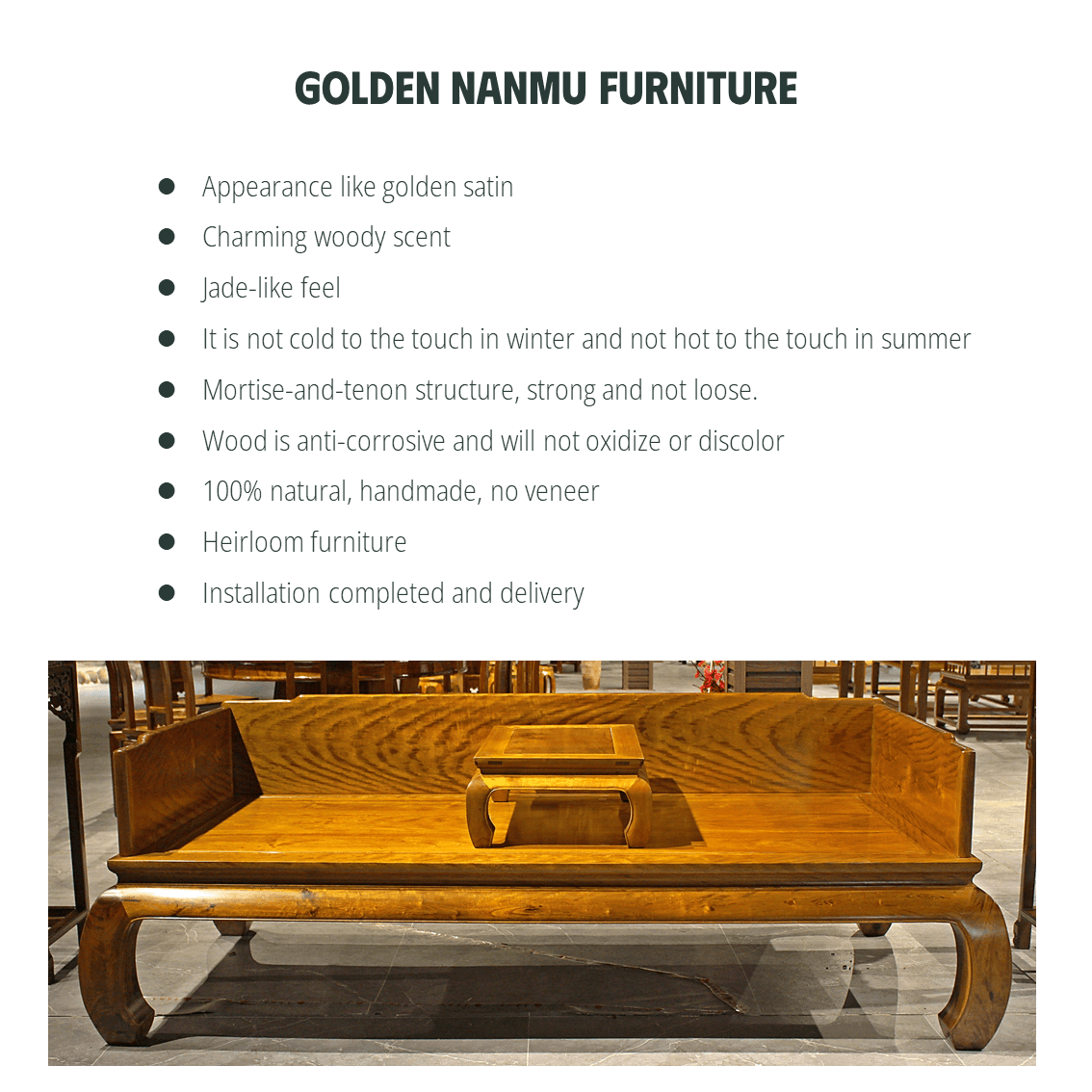 Golden Nanmu & Mortise and Tenon Joints Furniture Chinese sleeper sofa