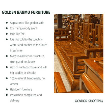 Golden Nanmu & Mortise and Tenon Joints Livingroom Chinese Furniture Set