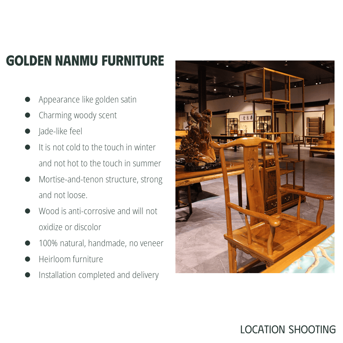 Golden Nanmu & Mortise and Tenon Joints Chinese Study Furniture Set