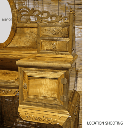 Golden Nanmu & Mortise and Tenon Joints Furniture Chinese Dressing Table And Stool