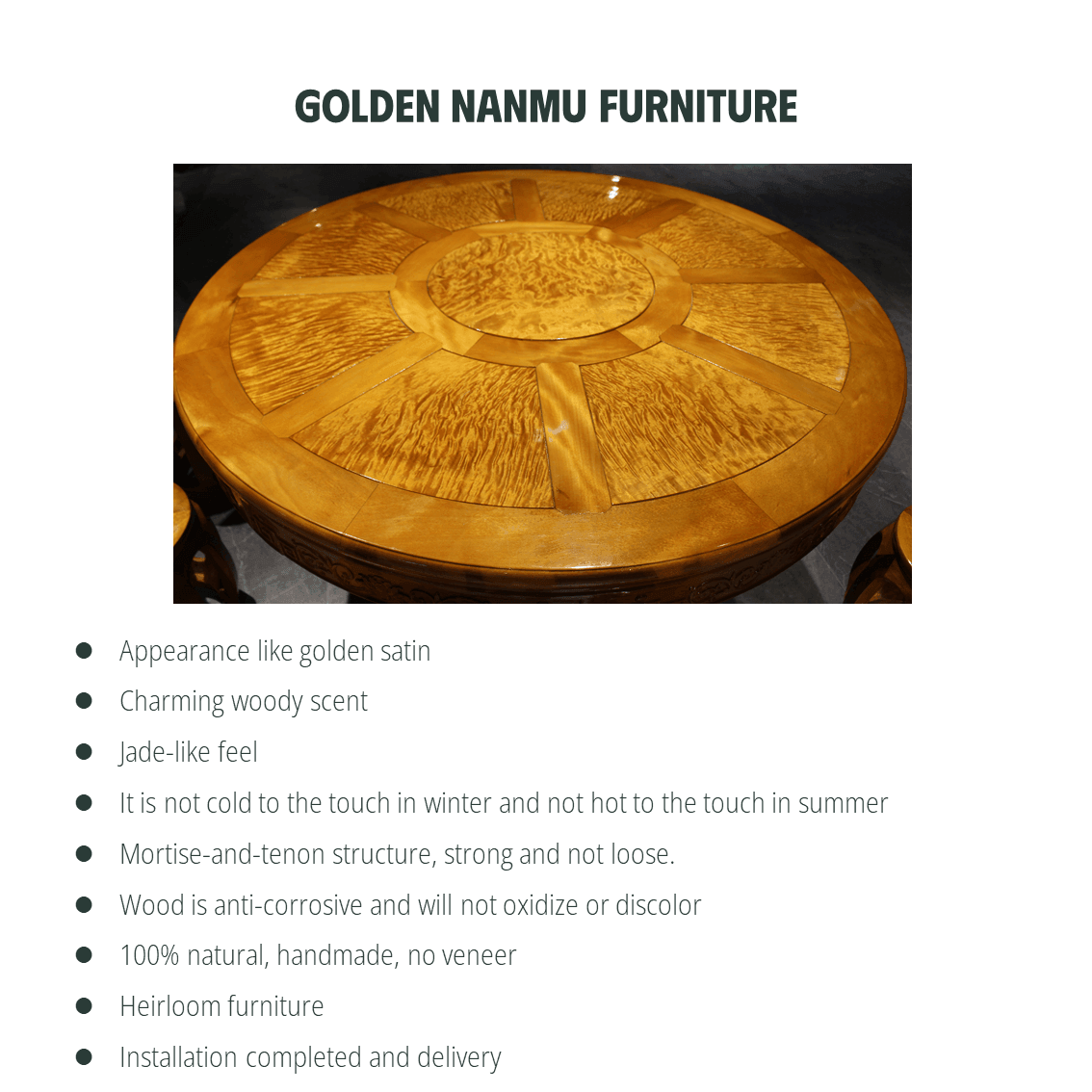 Golden Nanmu & Mortise and Tenon Joints Furniture Chinese Dining Table And Stools