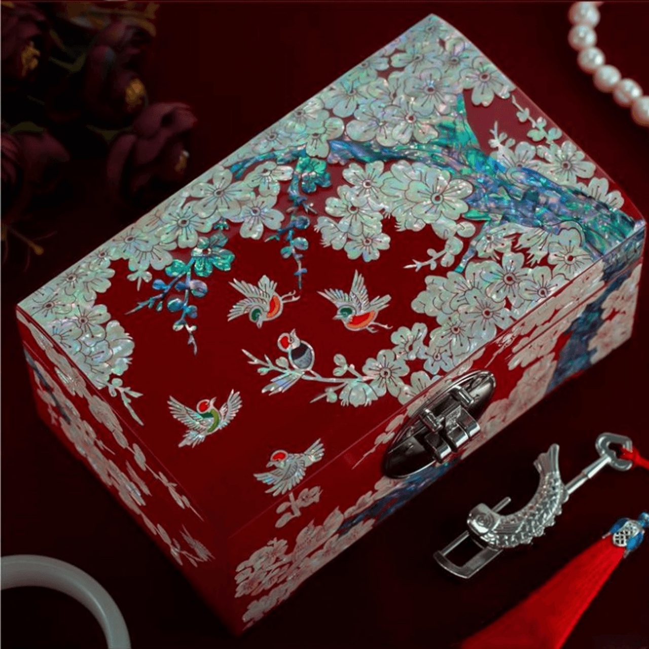 Lacquerware Mother-of-pearl Lacquerware Jewelry Box with Lid 