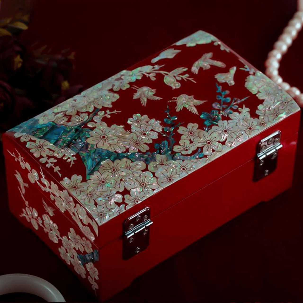 Lacquerware Mother-of-pearl Lacquerware Jewelry Box with Lid 