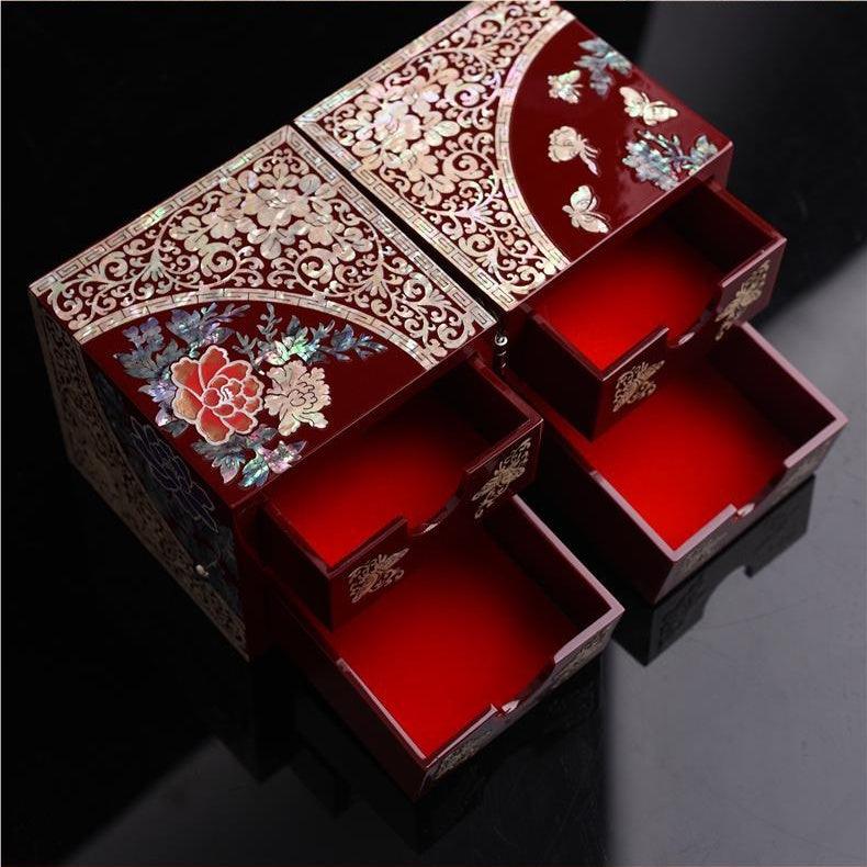 Lacquerware Mother-of-Pearl Lacquer Jewelry Box Drawers