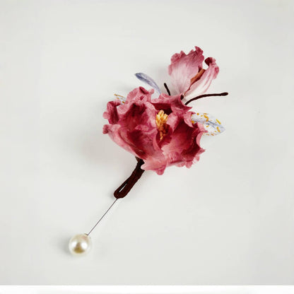 Chinese Velvet Flower Brooch