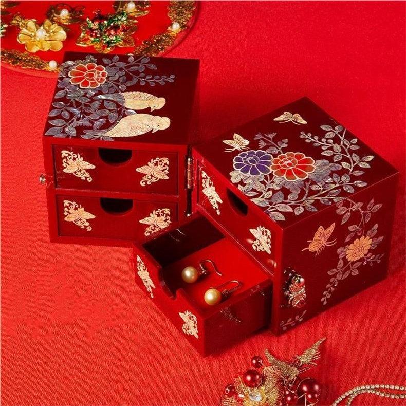 Lacquerware Mother-of-Pearl Lacquer Jewelry Box Drawers