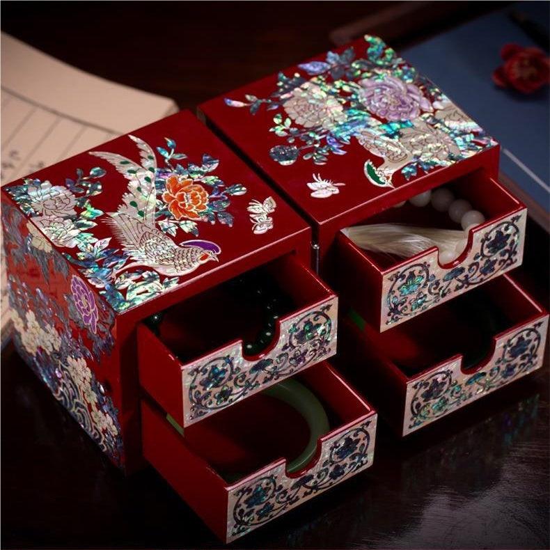 Lacquerware Mother-of-Pearl Lacquer Jewelry Box Drawers