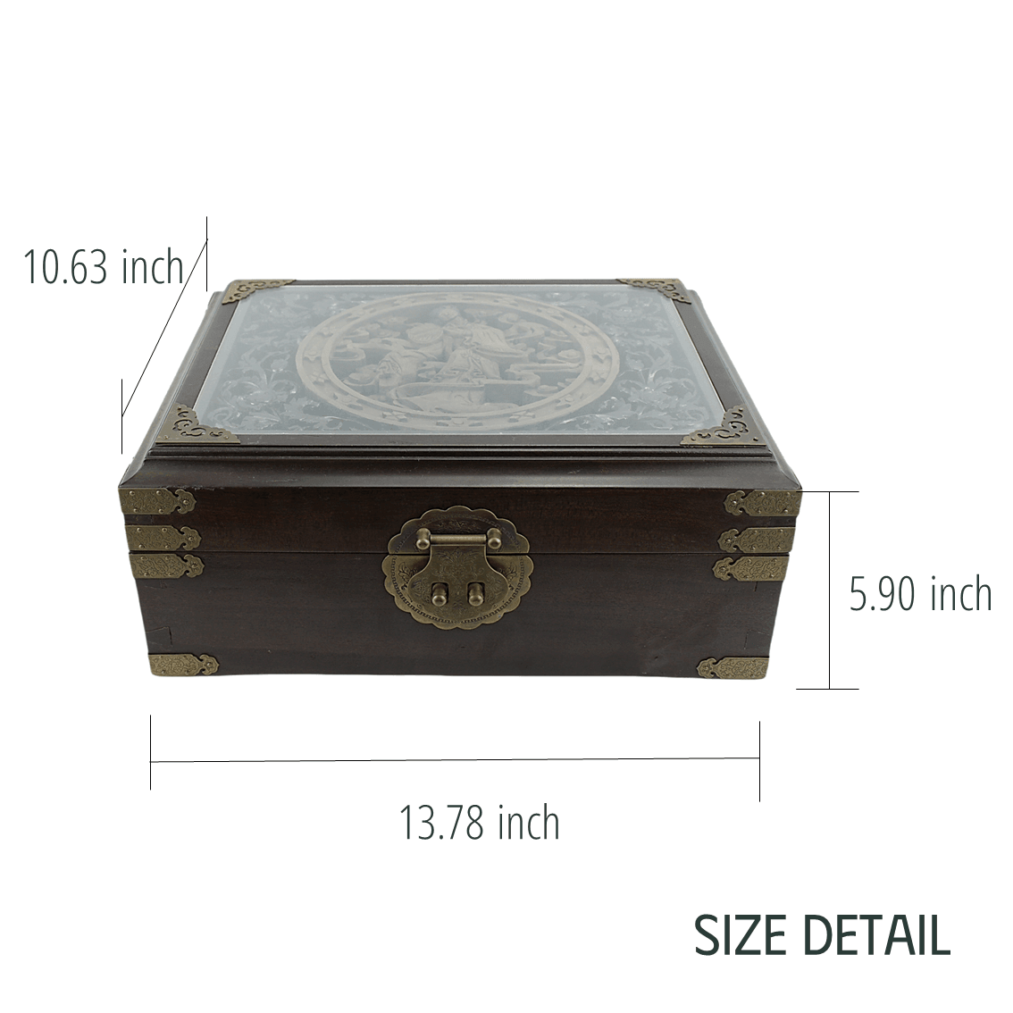 Golden Nanmu Jewelry Box with Carvings