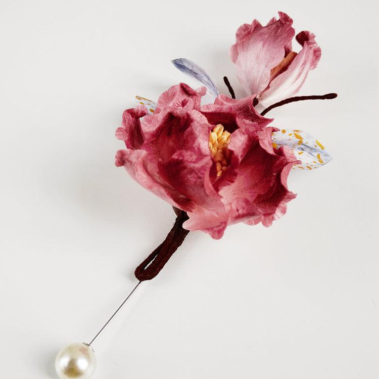 Chinese Velvet Flower Brooch