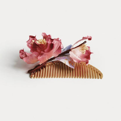 Chinese Velvet Flower Hair Fork Comb - Chinese Rose